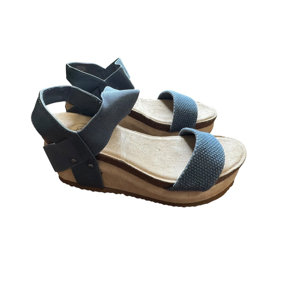 Hokus Pokus Jenny Wedge Sandals Womens 6.5 Blue Excellent Platform Elastic